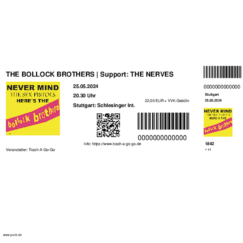 : HardTicket THE BOLLOCK BROTHERS | Support: THE NERVES