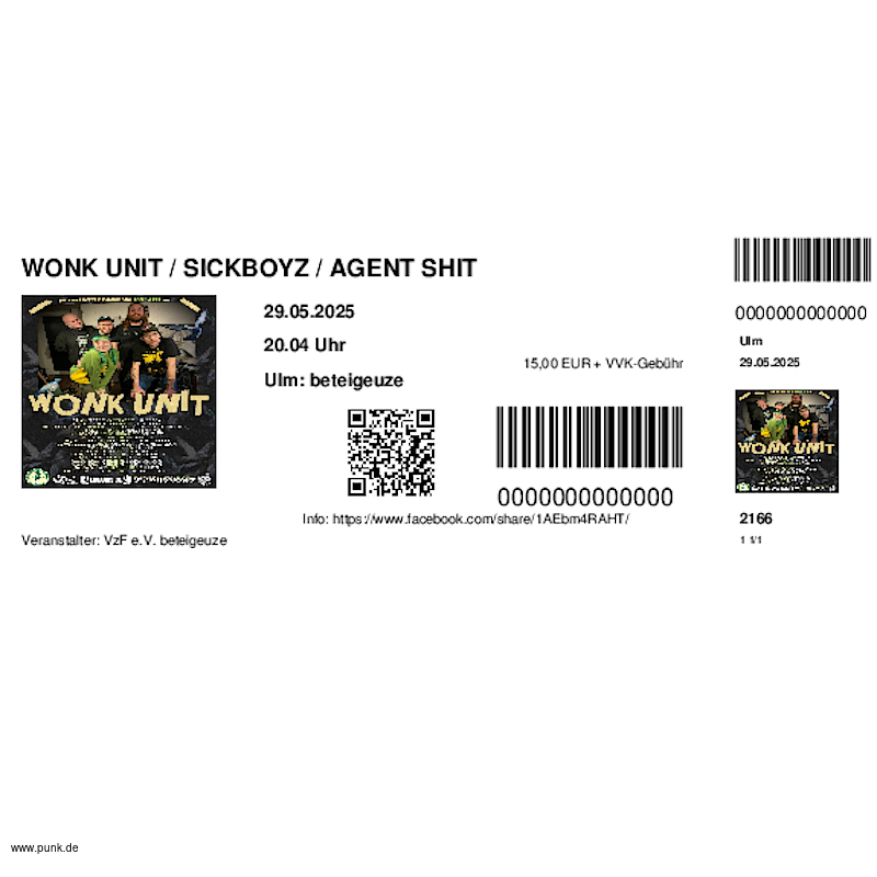 : HardTicket WONK UNIT / SICKBOYZ / AGENT SHIT