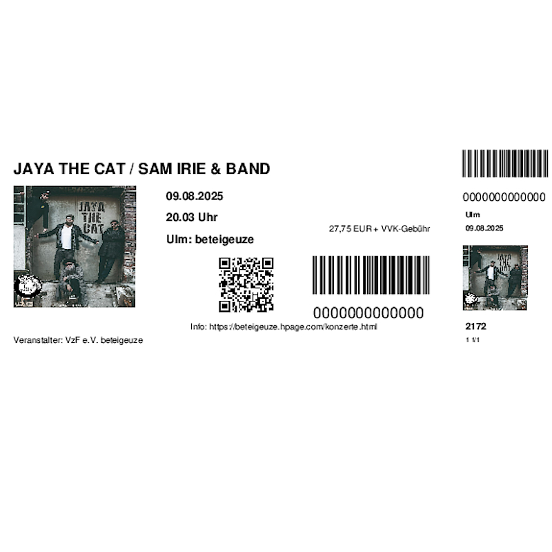 : HardTicket JAYA THE CAT / SAM IRIE & BAND 